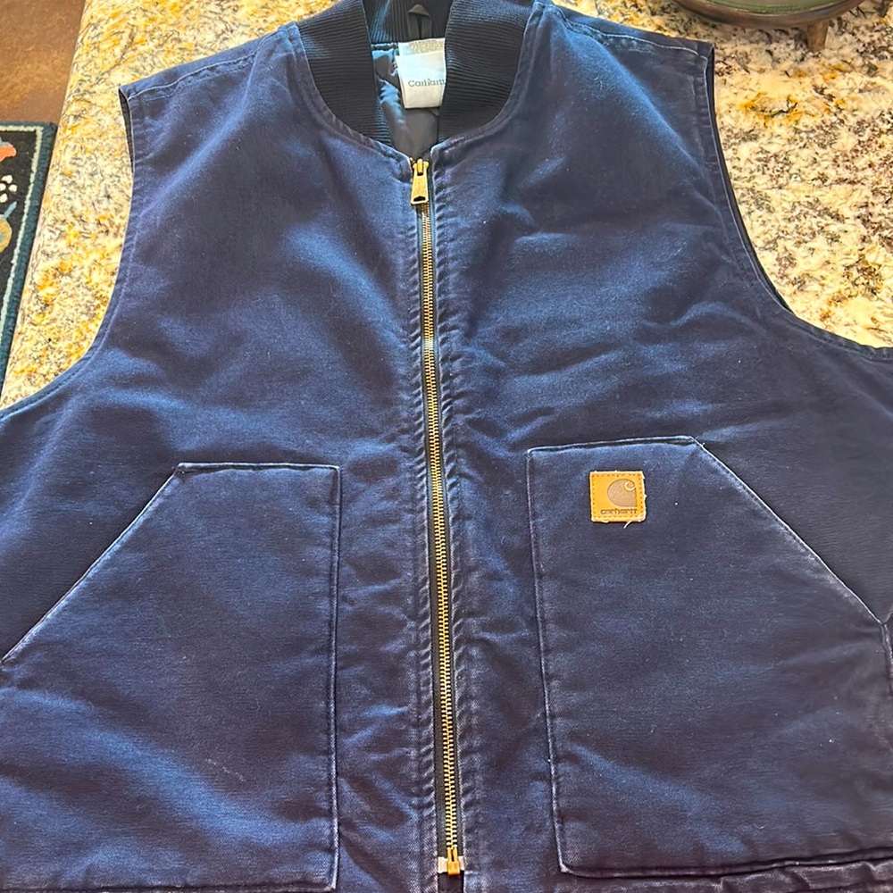 Carhartt Vest Mens XL Dark Blue Canvas Duck Lined Sleeveless Vest V02 workwear